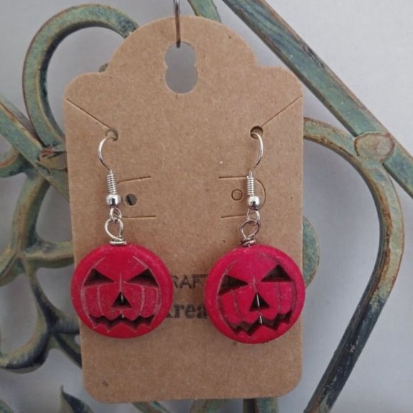 RED JACK O LATERN EARRINGS- NEW -HALLOWEEN - Picture 1 of 1